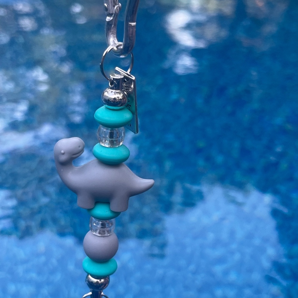 Gray and Teal Dinosaur Keychain